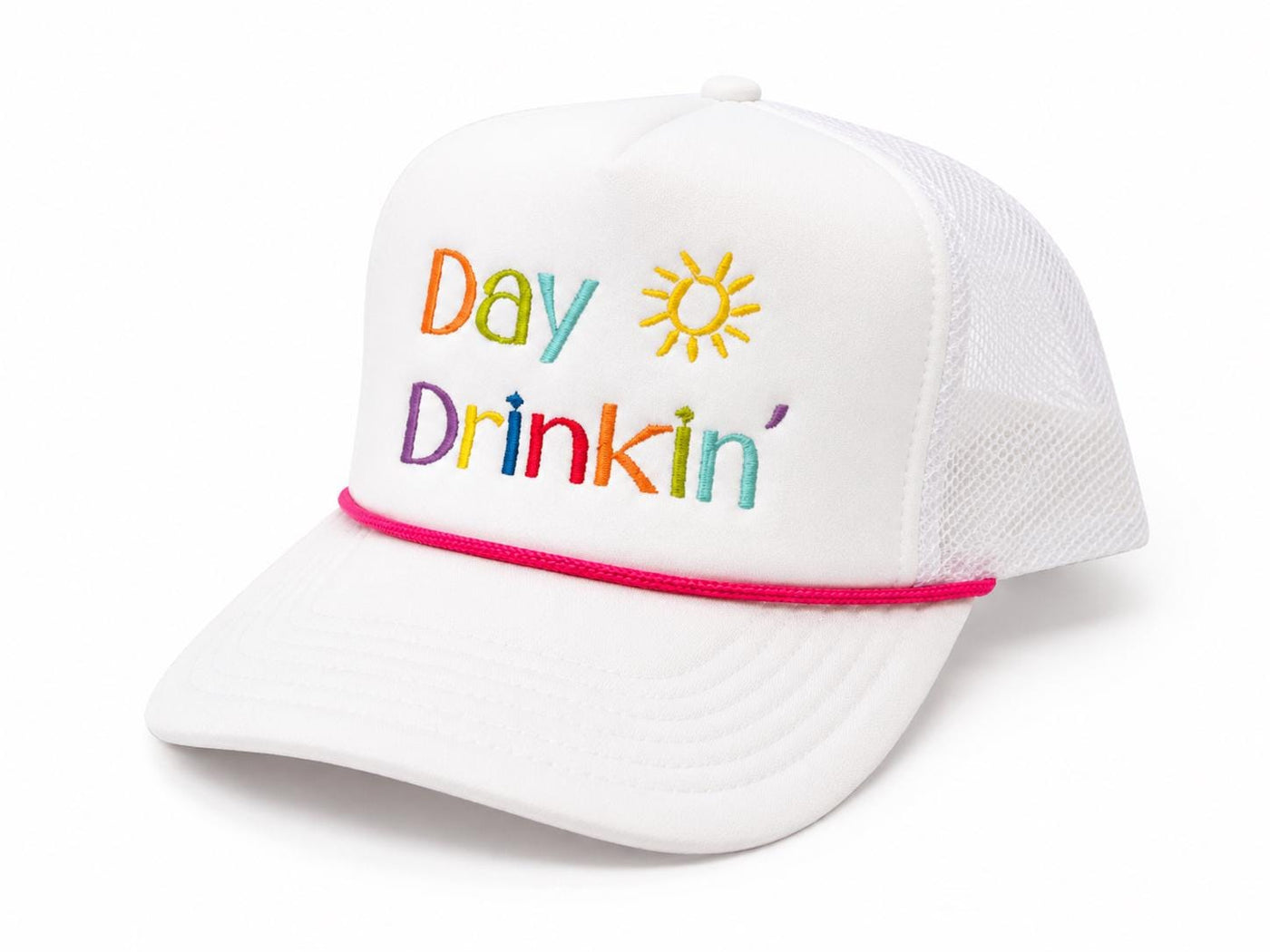 Day Drinking Snapback – White with Hot Pink